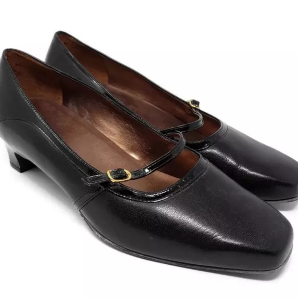 Trotters Willow Heel Pumps Sz 7.5WW Black Non-Slip